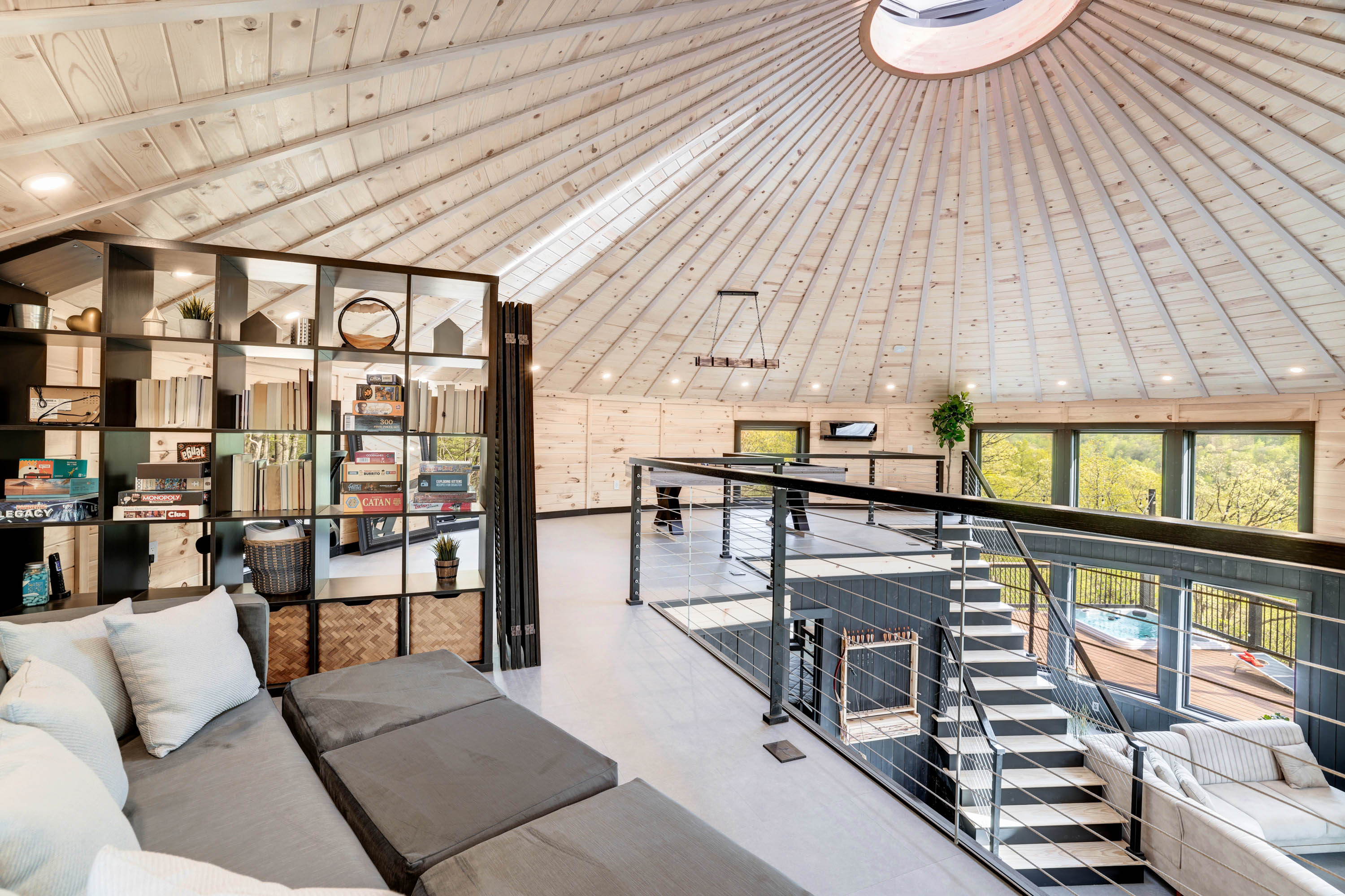 <span  class="uc_style_uc_tiles_grid_image_elementor_uc_items_attribute_title" style="color:#ffffff;">Spacious Loft with King-Size Sleeper Sofa, Bookshelf, Board Games, Pool Table - Skyline Yurt</span>